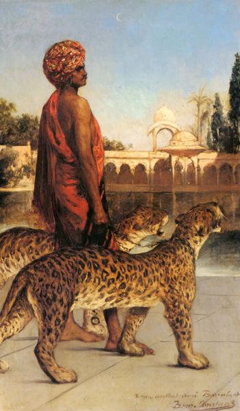 Jean-Joseph Benjamin-Constant Palace Guard with Two Leopards oil painting image